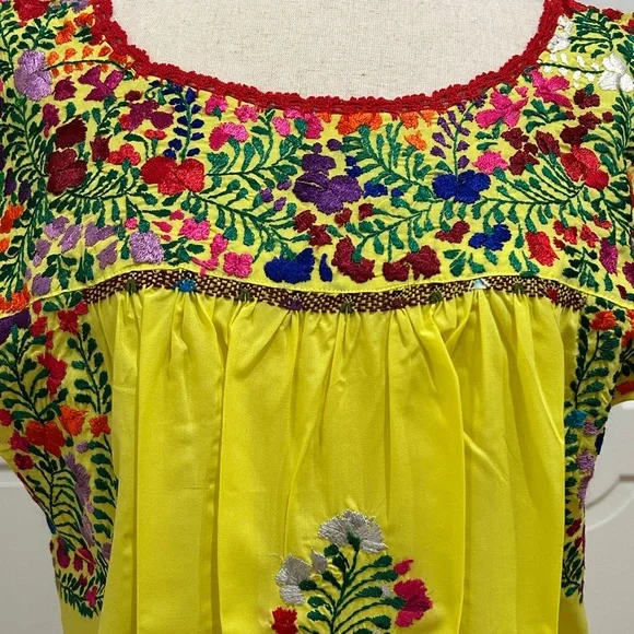 San Antonino Maxi Dress,Oaxaca Mexican dress.Hand Embroidered with Silk Threads. - Picture 3 of 8